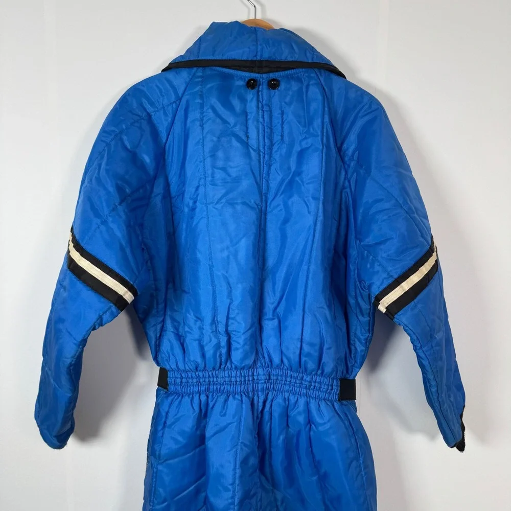 VTG JCPenney Snowmobile Ski Suit Men L Blue Coveralls Hood Belted Retro Gorpcore